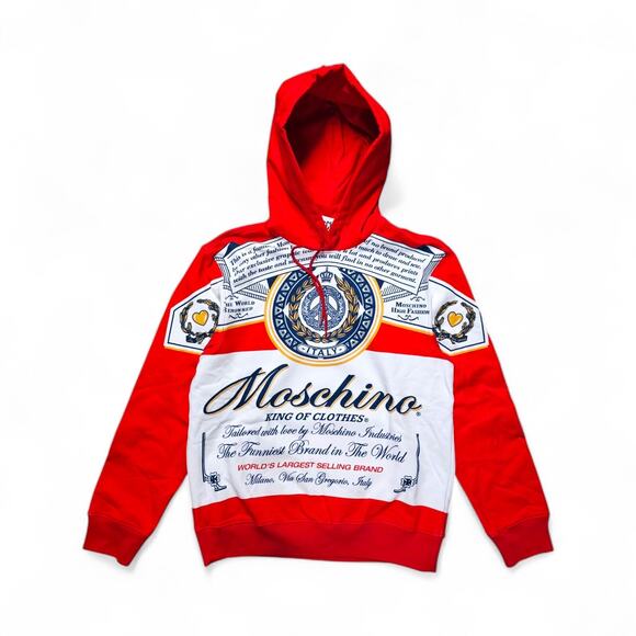 Moschino x Jeremy Scott Budweiser Print Cotton Hoodie Sweatshirt in Red - NWT - Picture 2 of 6